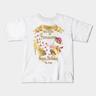 A Queen Was Born In January Happy Birthday To Me Kids T-Shirt